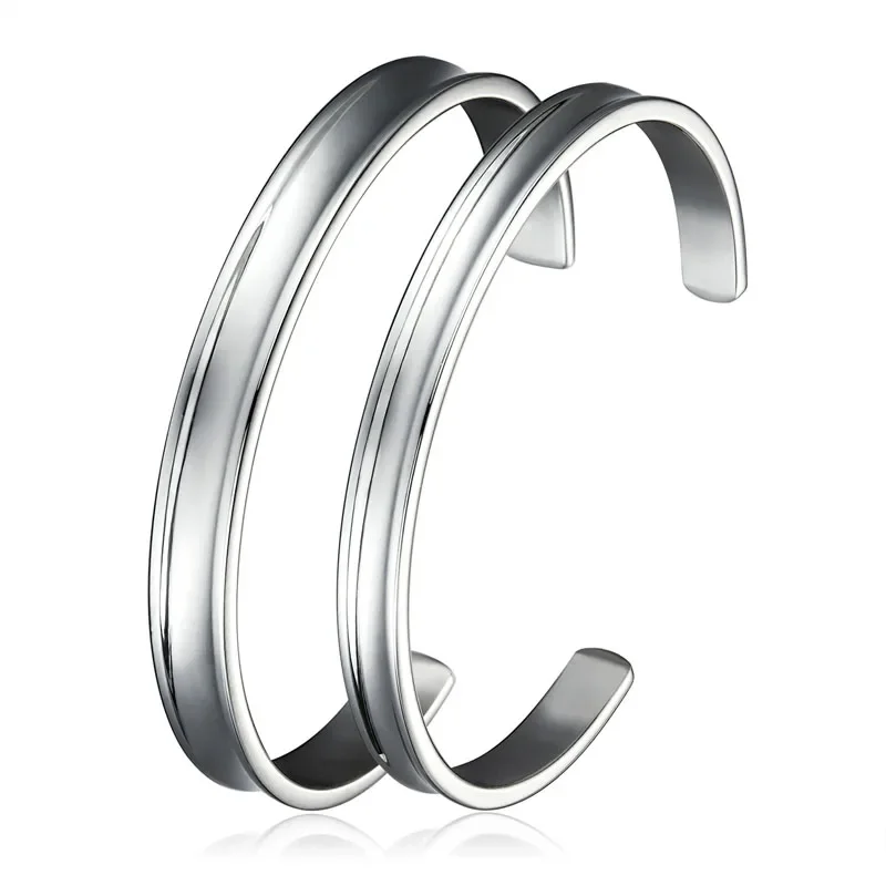 7mm Fashion Stainless Steel Opening Adjustable Bangles C-shaped Arc Groove Bracelet High End Couple Birthday Party Jewelry 6