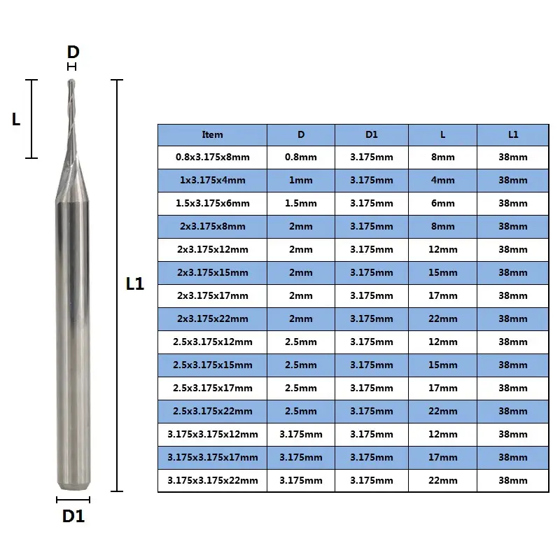 10pcs 2 Flute Ball Nose End Mill 3.175mm (1/8)Shank CNC Router Bit Carbide End Mill Spiral Milling Cutter for Woodworking image 2