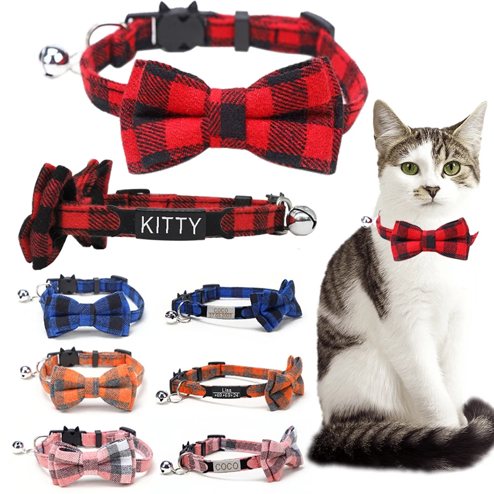Personalized Cat Collar Name Id Bowknot Safety Breakaway Bow Tie Buckle