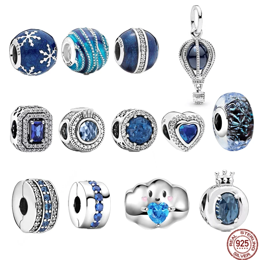 

Authentic 925 Sterling Silver Bead Sparkling Dark Blue Charm Fit Original Pandora Bracelet Bangle Fine Jewelry Gift For Women
