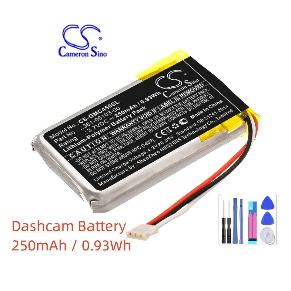Batteria Dashcam Per Garmin 361-00103-00 Dashcam 45 Dash Cam 45 56 55 250Mah / 0.93Wh Nero Li-Polimero 3.70V