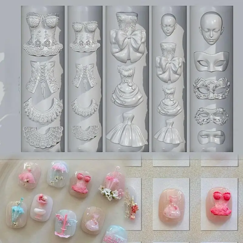 1Pcs DIY 액세서리 3D 귀여운 마스크 인형 머리 공주 드레스 네일 아트 금형 네일 아트 템플릿 장식