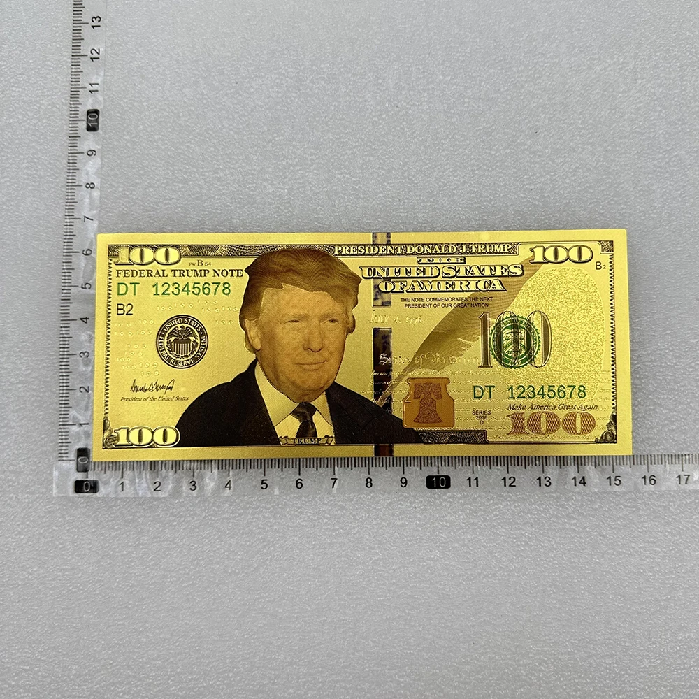 Gold plated banknote,commemorative banknotes Golden Trump US President Dollars 100 Bills 10PCS Gold Plated Card In God We Trust Commemorative Banknotes