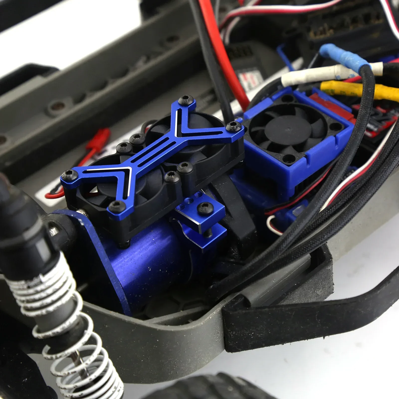 40mm Rc Cooling Fan Dual 40mm Cooling Fans For RC Cars - Fits Arrma/Traxxas  1/8 Scale Motors (Blue) 40mm Heatsink