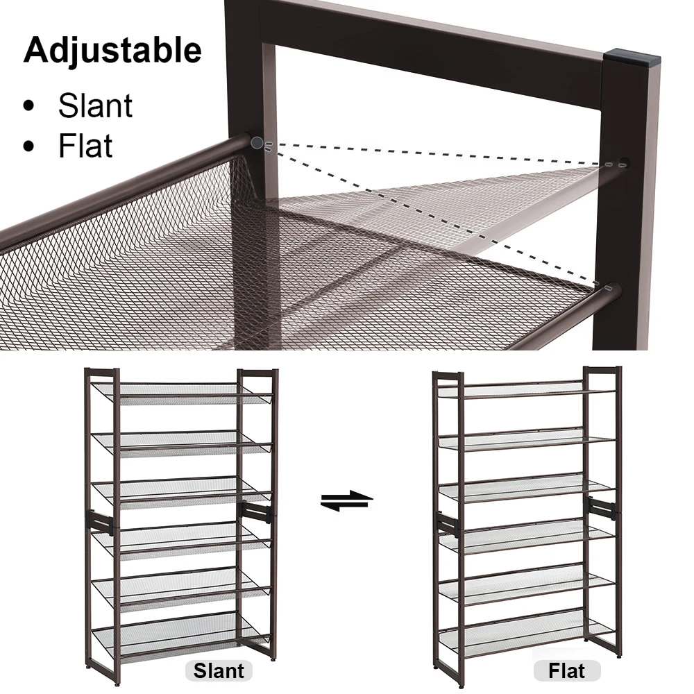 SONGMICS 6-Tier Shoe Rack Storage, Metal Shoe Organizer Stand for Garage, Entryway, Set of 2 3-Tier Stackable Shoe Rack Shelf 4