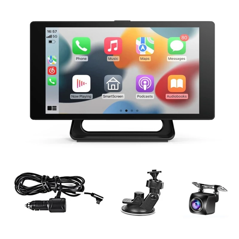 

5-дюймовый портативный автомобильный радиоприемник с видеорегистратором, беспроводной Автомобильный видеорегистратор Carplay Android, Автомобильный регистратор, Bluetooth, FM, камера заднего вида, простая в использовании
