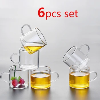 Set di 6 tazze da caffè in vetro borosilicato alto, bicchieri trasparenti da 100 ml/120 ml con manico, tazze da tè resistenti alle alte temperature 1