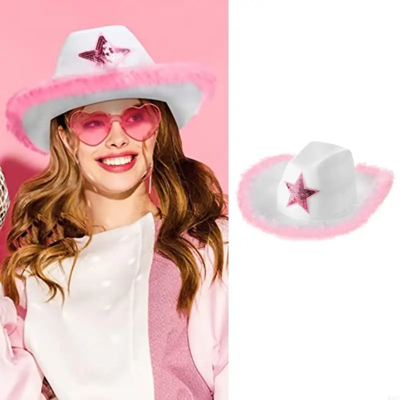 K3NF Pink Cowgirl Hat Star Women Bachelorette Party Cowboy Hats Party Props Cowboy Cosplay Birthday Hats