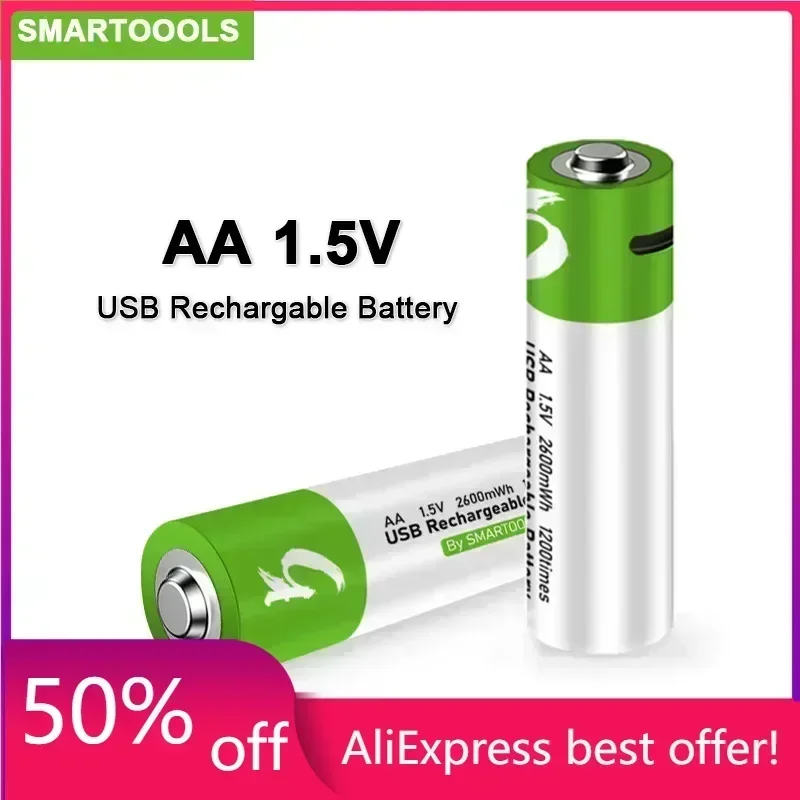 

2024 new USB AA Rechargeable Batteries 1.5V 2600MWh Li-ion Battery For Remote Control Mouse Electric Toy Battery