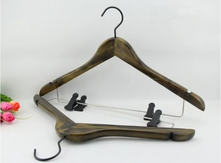 

High Quality Thick Vintage Wooden Hanger with Clips for Coordinates (8 pieces/ lot)