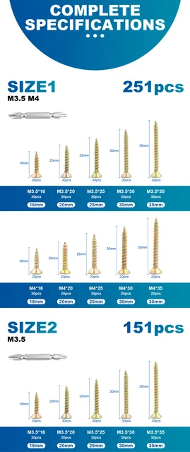 Set 400 Viti Autofilettanti M3 - Acciaio Inox 304, Testa Piatta, Lunghezze 6-30mm, Scatola Inclusa - Foto 2