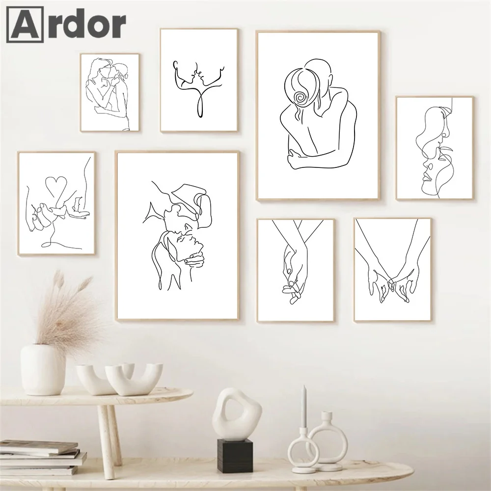 

Couple Hand Love Kiss Line Drawing Wall Art Canvas Painting Nordic Posters And Prints Minimalist Wall Pictures Living Room Decor