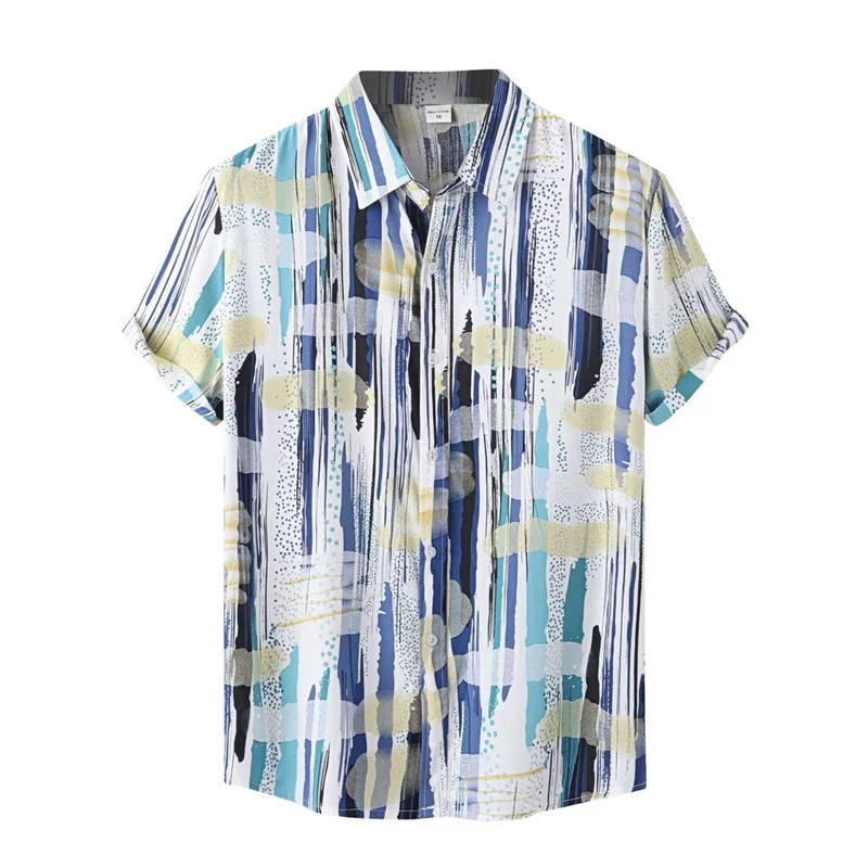 

Colorful Irregular Stripe Hawaiian Shirt For Men Casual 3d Print Street Shirts Short Sleeves Beach Vacation Oversized Blouse