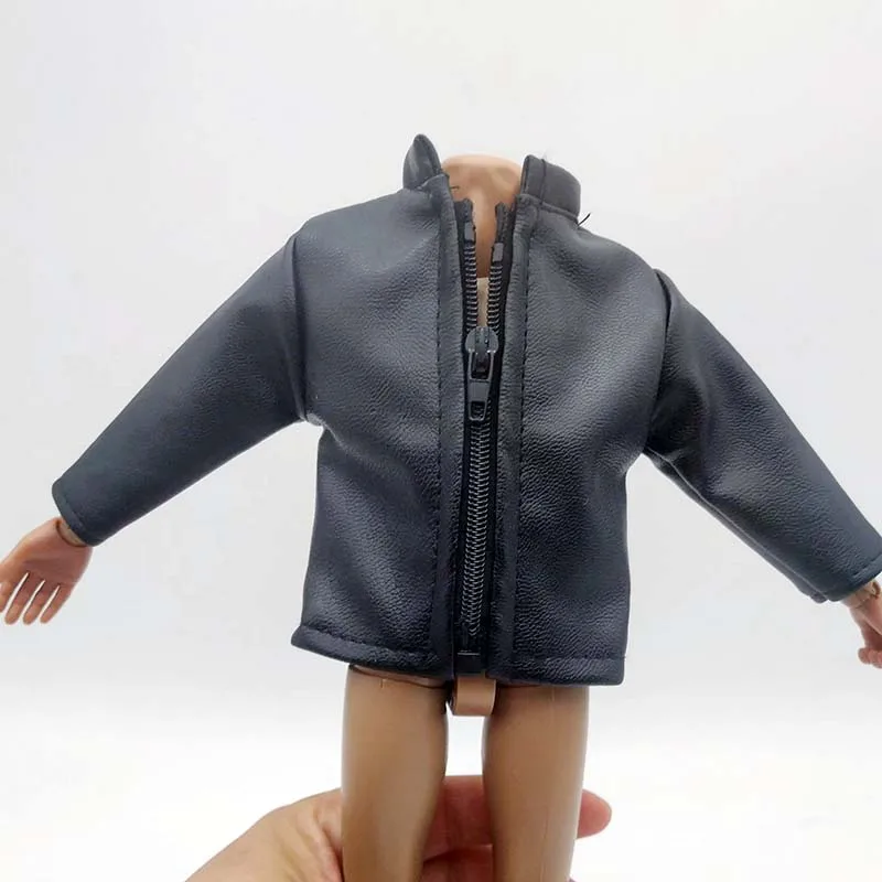 1/6 Scale Male Soldier Black Leather Jacket with Zipper Model for