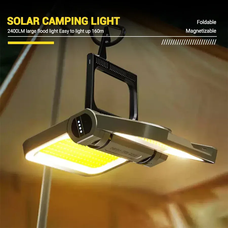 Solar-Campinglaterne 15W LED Wiederaufladbare Taschenlampe Magnetischer Flutlichtstrahler Tragbare Zeltlampe für Angeln und Outdoor-Beleuchtung – Detail 30