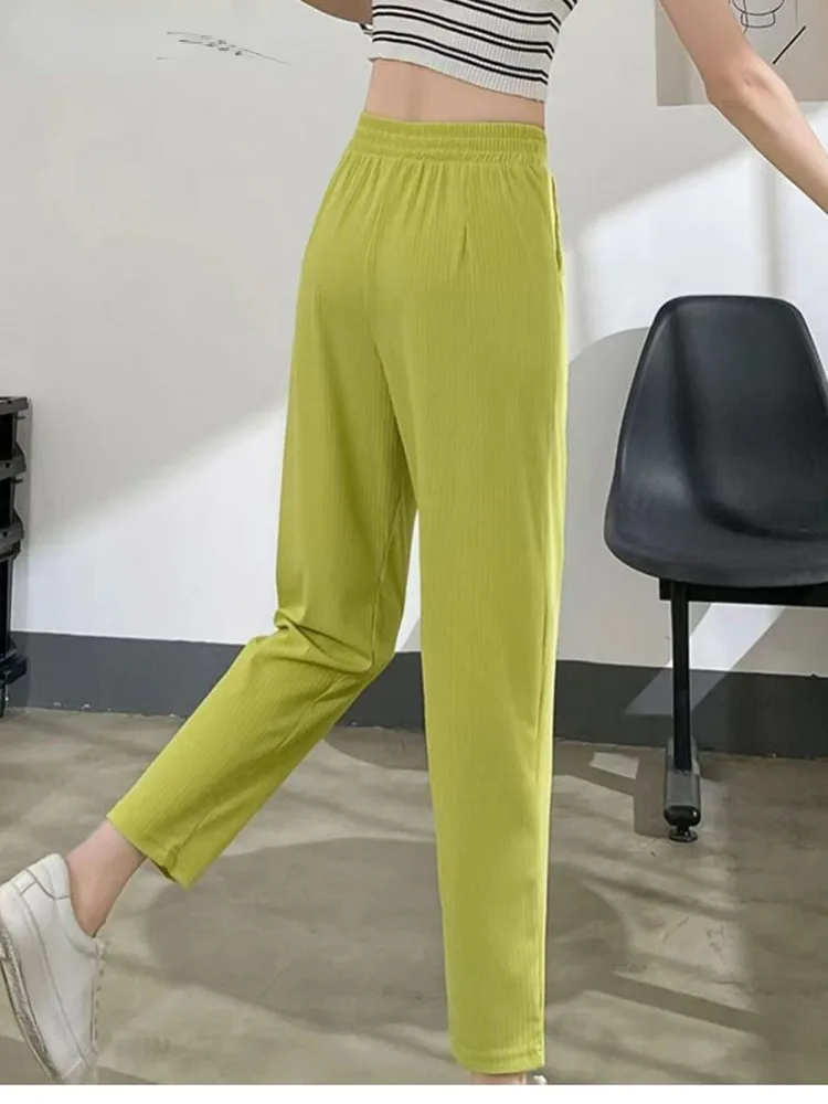 Women High Waist Thin Soft Pantalones Casual Summer Ice Slik Harem Pants New Baggy Ankle-Length Trousers Oversize 4xl Sweatpants