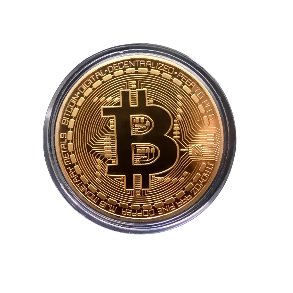 Gold Plated Collectible Bitcoin Coin – Commemorative Art Piece with Display Case