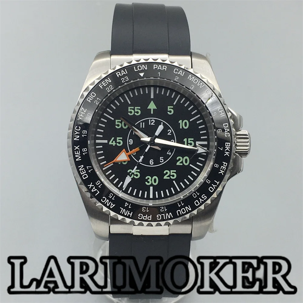 LARIMOKER 40.5mm Men&lsquo;s fashion watch NH34(GMT) Movement with ceramic bezel sapphire C3 Green luminous Black Dial watch