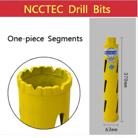 

63*370mm Crown Diamond Dry Core Drill Bits With One-piece Segments Head | 2.5''*14.8'' Hole Saw Cutter Drilling Without Water