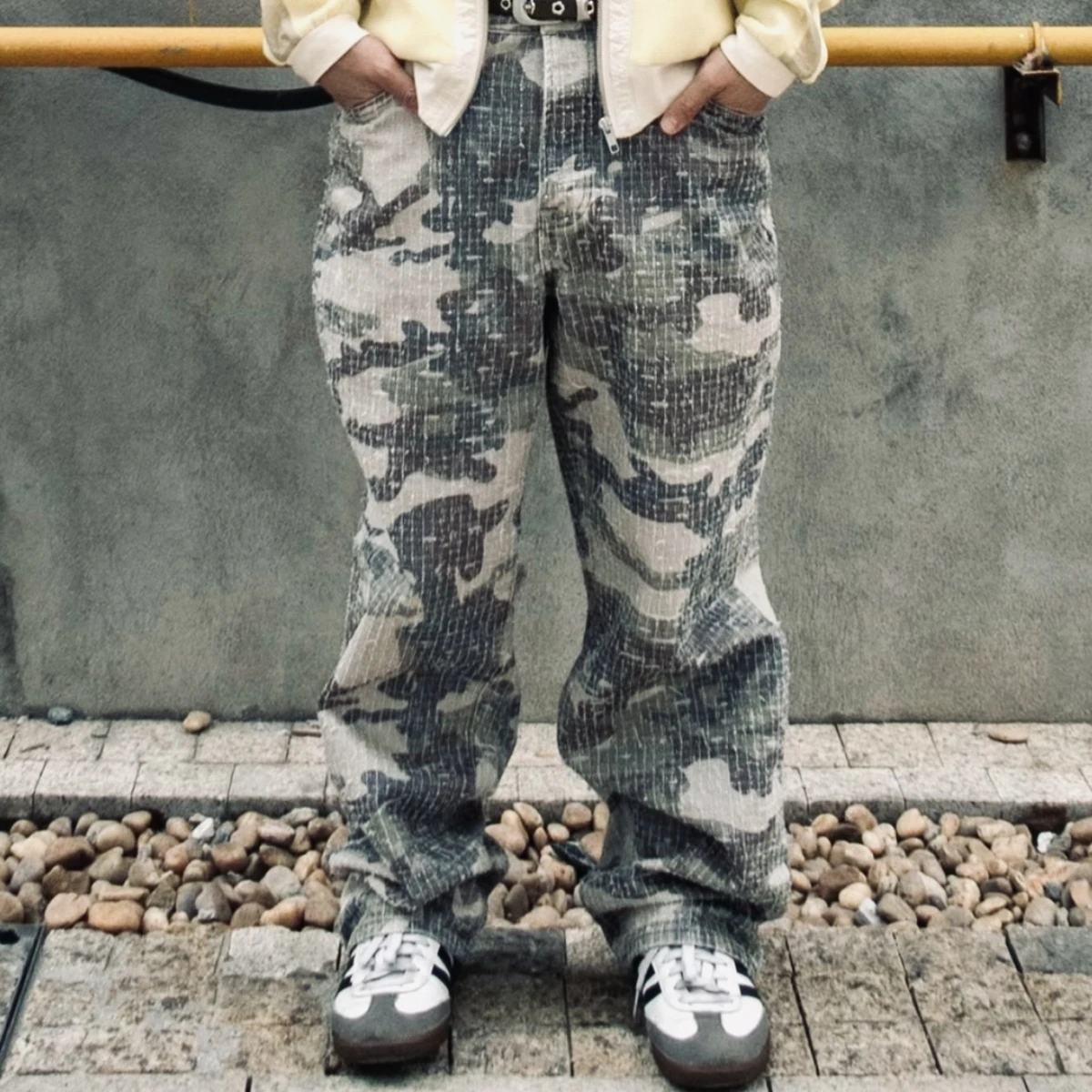 Yao888 Camouflage 100% Cotton Straight Leg Pants For Men Streetwear Vintage Casual High Streetwear Cargo Pants For Men