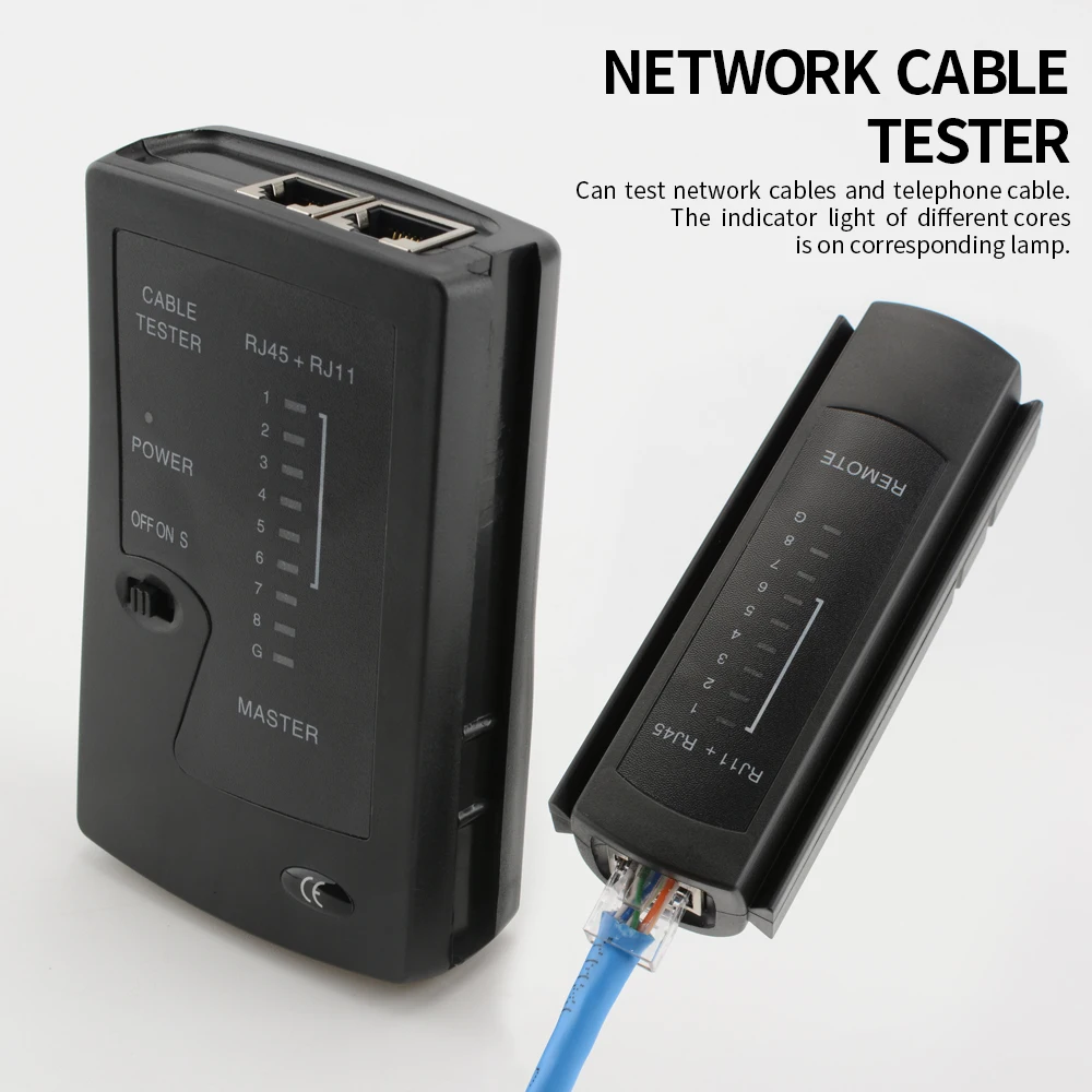 Cat6 패스스루 RJ45 크림프 툴 키트 네트워크 크림퍼, 케이블 테스터, 커터 블레이드, 50개 커넥터 및 스트레인 릴리프 부츠 포함