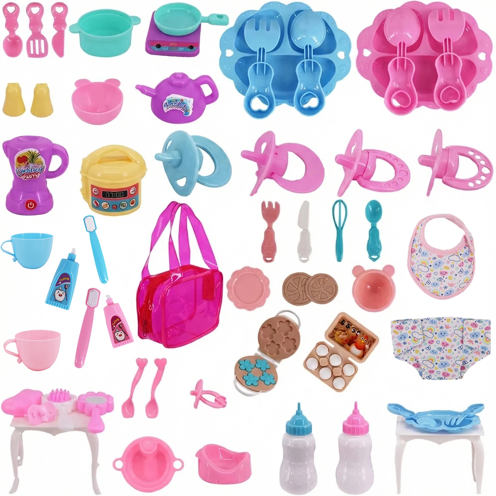 Pop 18inch American Doll Accessories 43Cm Baby Doll Plastic Tableware Pacifier,Magic Milk Bottles,Diaper,Girl's Dollhouse Toys