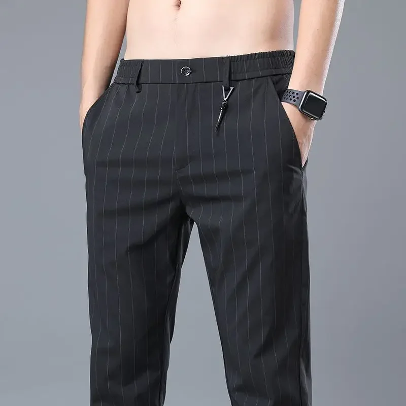 thumbnail image 1 of Pantalones de verano finos para hombre, pantalones casuales rectos para hombre, pantalones clásicos a rayas de talla grande, moda 2024, nuevos en oferta de poliéster de alta calidad, 1 of 5