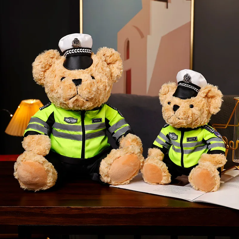 Plush Police Bear Toys Traffic Teddy Bear Peluche  Dolls Full Stuffed Animal Toy For Kids Boys Christmas Birthday Gifts