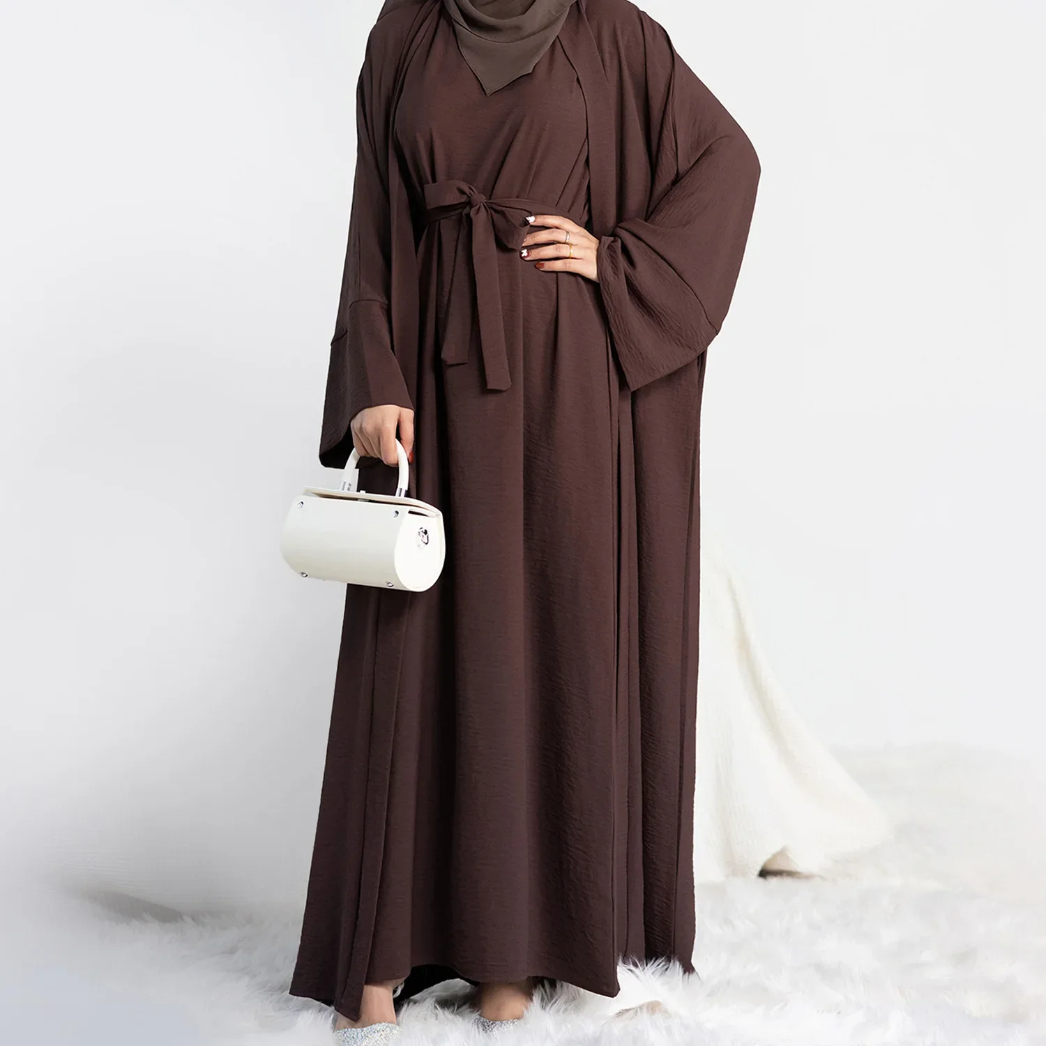 

2 Piece Abaya Kimono Matching Muslim Set Ramadan Abayas For Women Dubai Turkey Inner Hijab Dress African Islam Clothing Jilbab