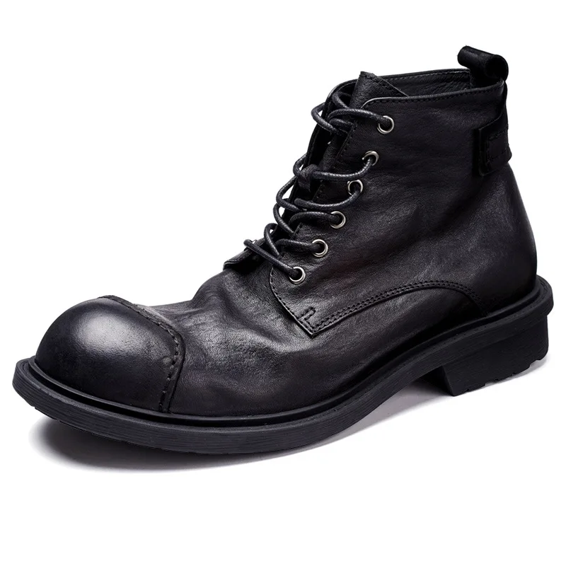 Business Mens Boots Vintage Genuine Cow Leather Spring Work Round Toe Ankle