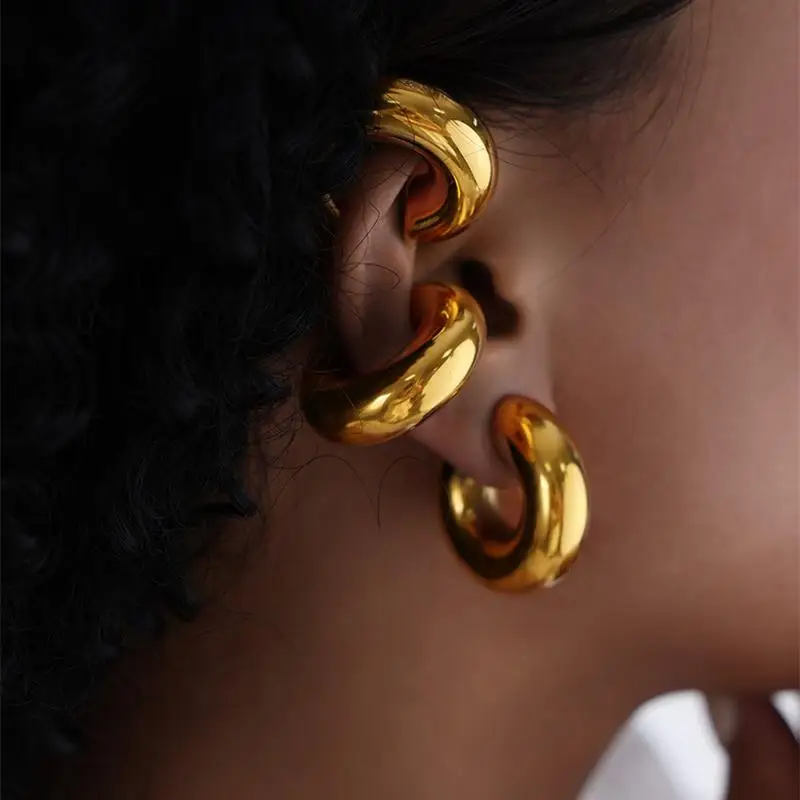 Ear Clip Earrings Clip Earrings Ear Clip Ear Accessories Punk Non Piercing Stainless Steel Gold Color Chunky Ear Cuff Unisex