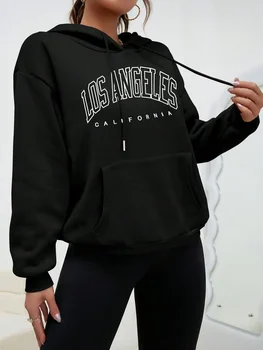 Los Angeles Art Letter Design Women Oversize Streetwear Style Fashion Sweatshirt Autumn Hip Hop Female Hoodies Casual Top
