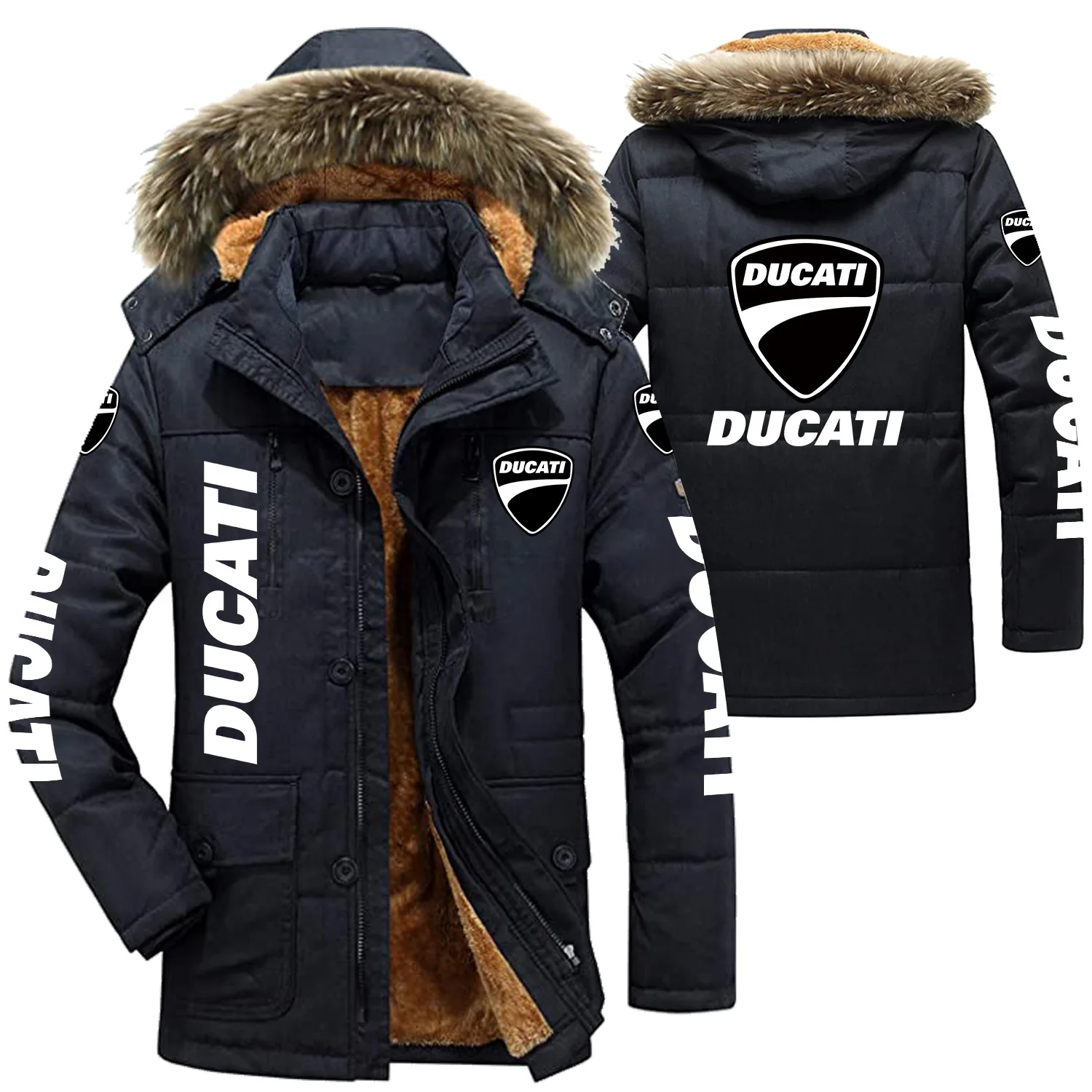 

DUCATI Logo Men's Winter Cotton Jackets Hooded Parkas Lamb Fur Lining Plush Men Cold Thickening Fashion Motorcycle Jacket