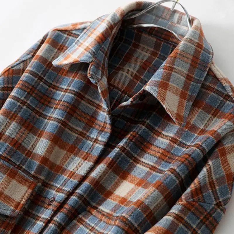 2023 Autumn/Winter New Hong Kong Style Polo Collar Long Sleeves Comfortable Plaid Casual Loose Fit Slim Leisure Female Shirt
