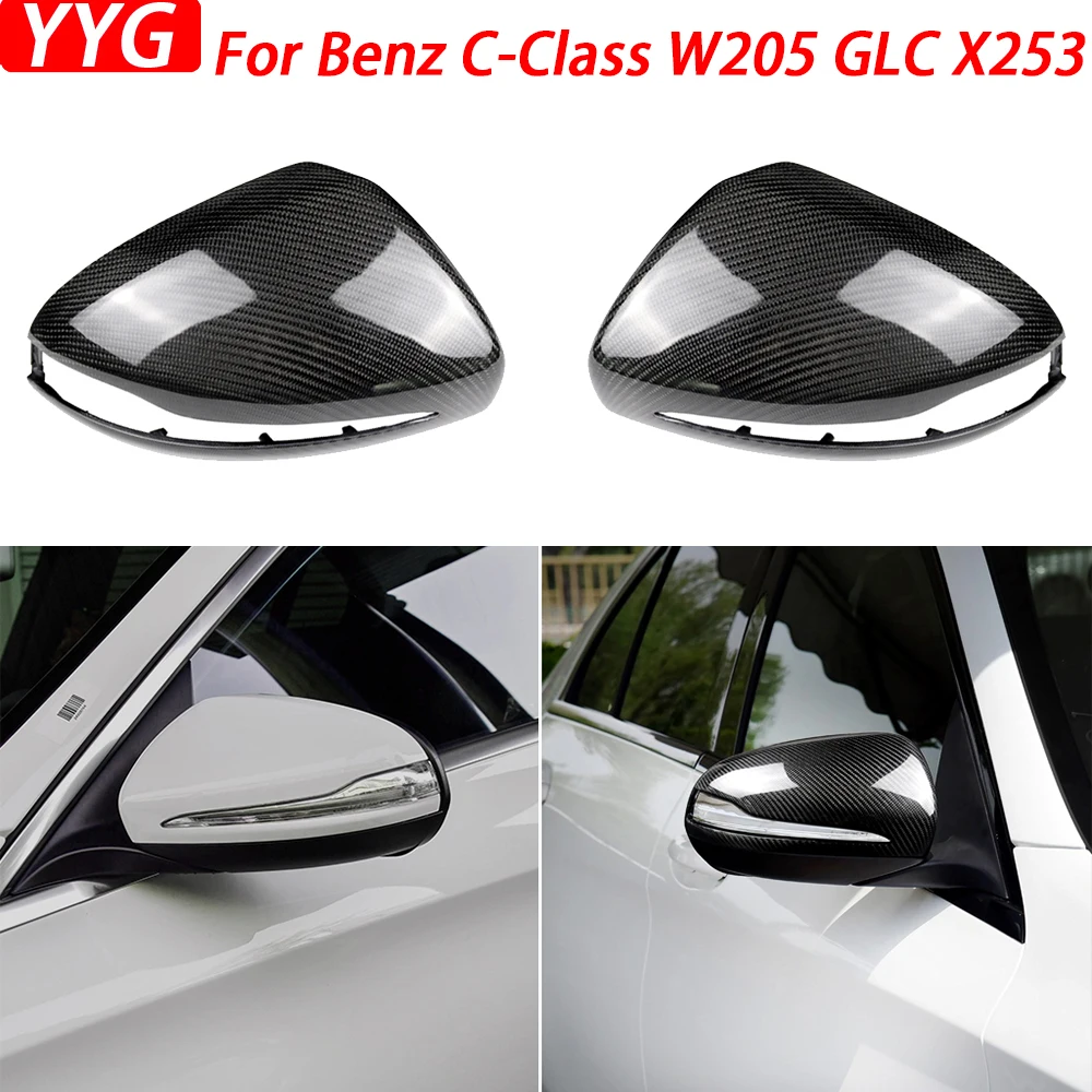 

For Mercedes-Benz C-Class W205 2015-2017 GLC X253 2016-2017 Replacement Real Carbon Fiber Rearview Mirror Cover Trim Accessories
