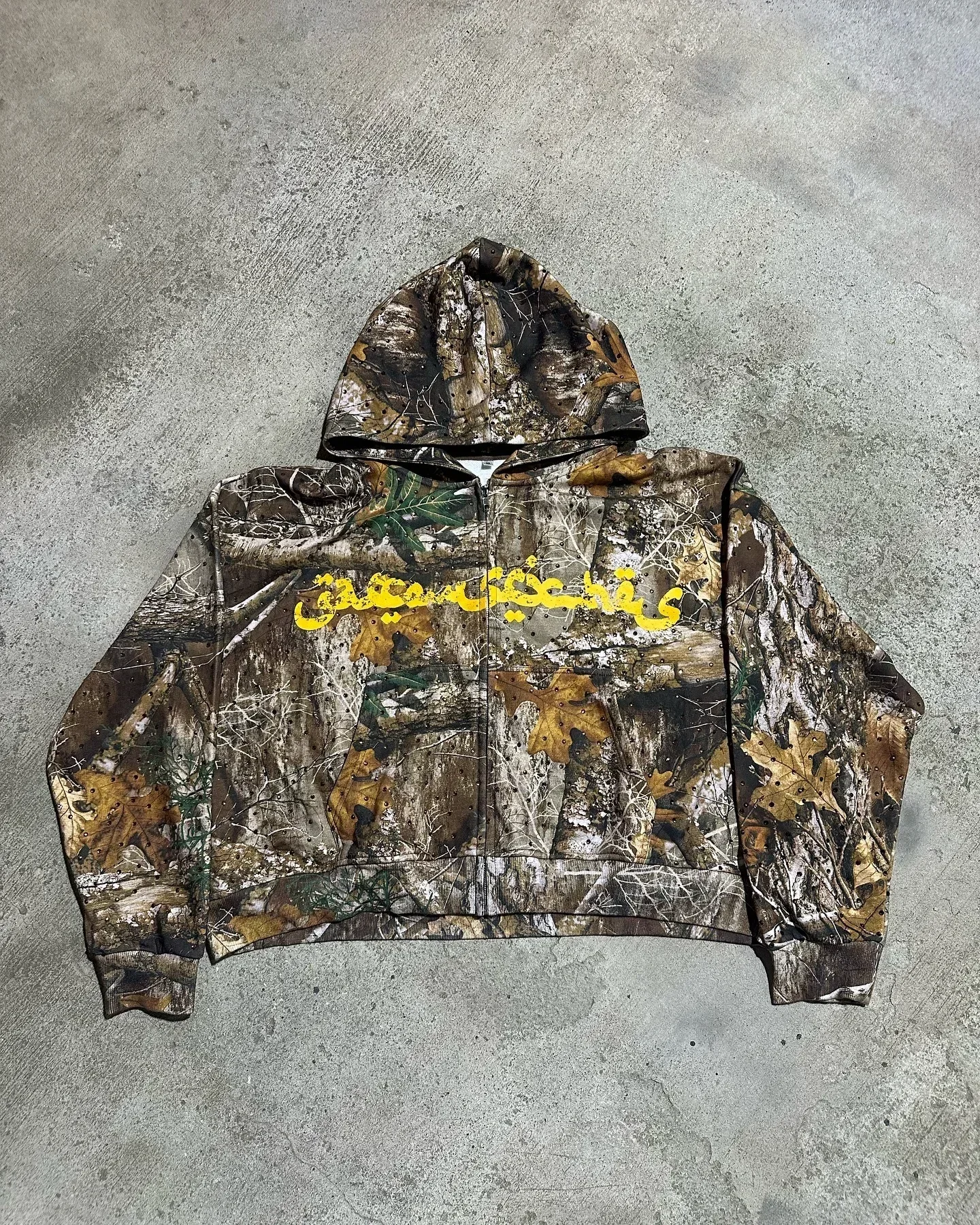 Retro Camouflage Zipper Hoodie Sweatshirt Two Piece Set Y2K