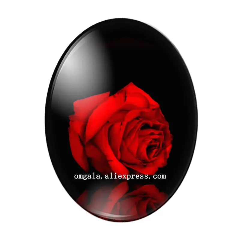 Elegant Red Rose Flower Oval Glass Cabochons - High Quality Flat Back