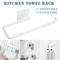 Punch Free Kitchen Paper Roll Holder Towel Hanger Rack Bar Cabinet Rag Hanging Bathroom Organizer Tools 2