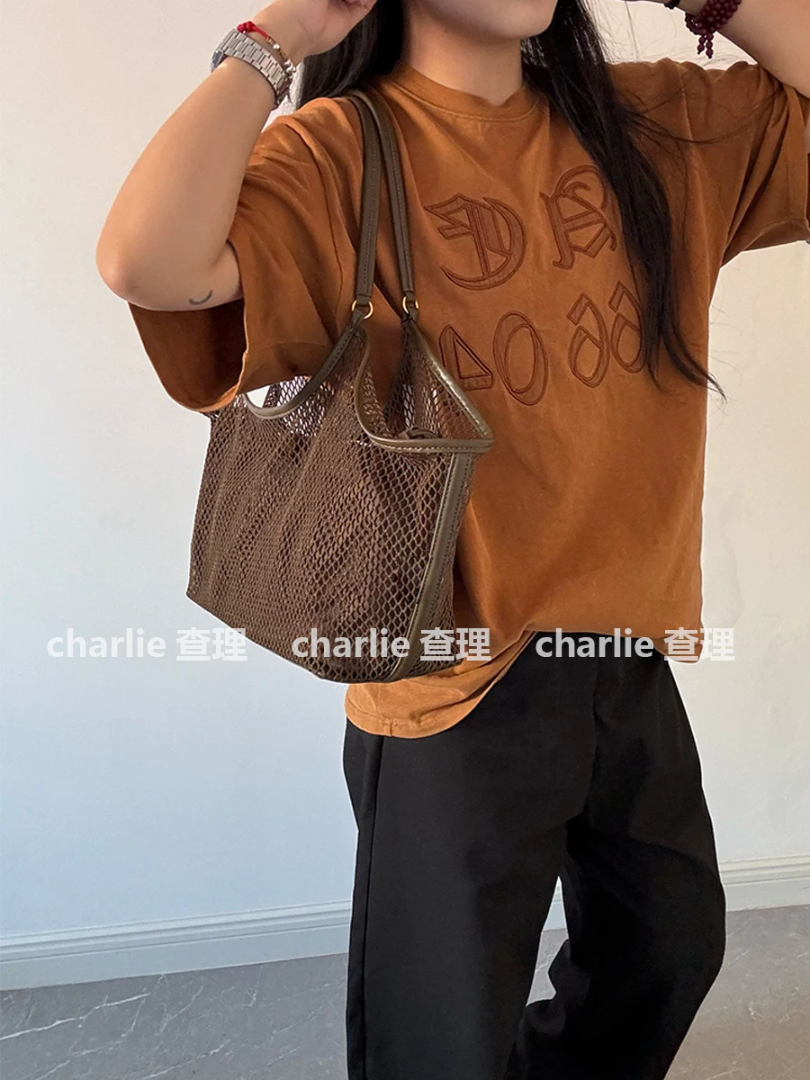 Women Large Capacity Mesh Beach Travel Shoulder Bag Casual Shopper Totes  Beach Toy Storage Bag Ladies Handbag Net Bag