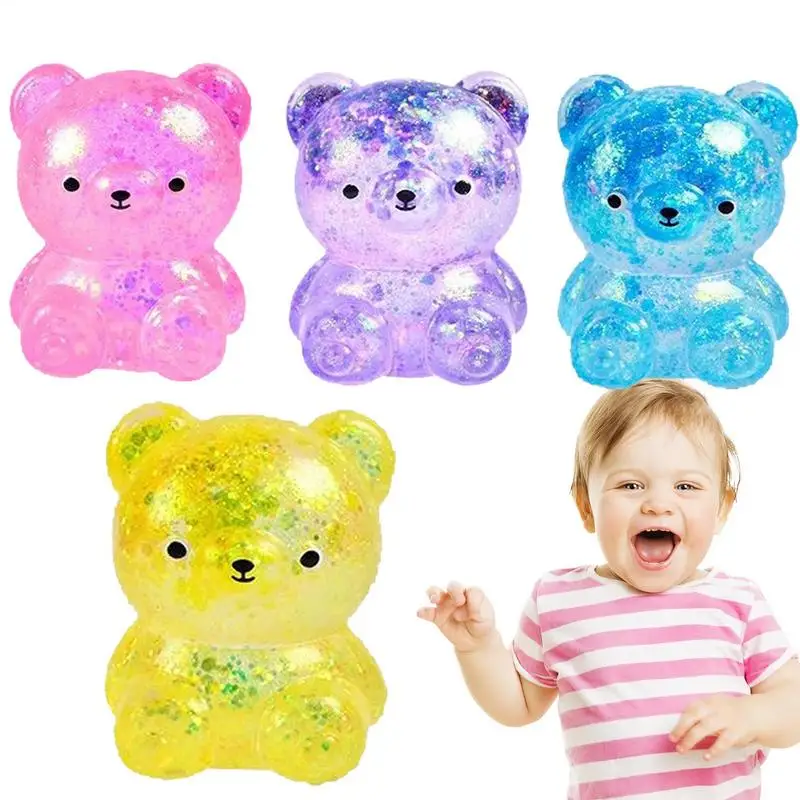1pcs Kids Anti-stress Soft Slow Rebound Sequins Maltose Pinch Toy Stress Relief Elastic Squeezing Bear for Childrens and Adults