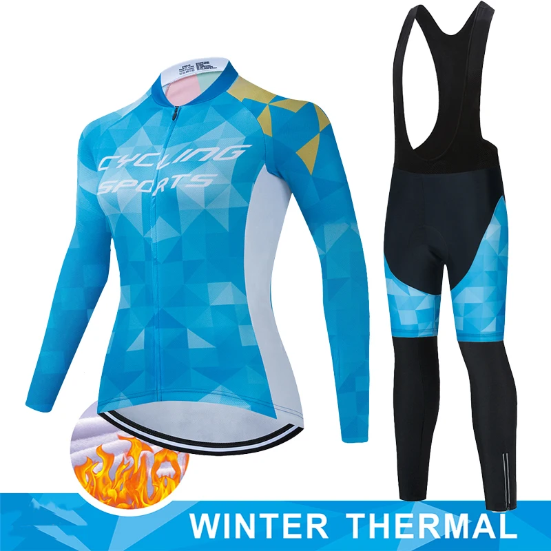 Women Cycling Jersey Set Pro Team Uniform Cycle Road Bike Winter Thermal Fleece Clothing Sportswear