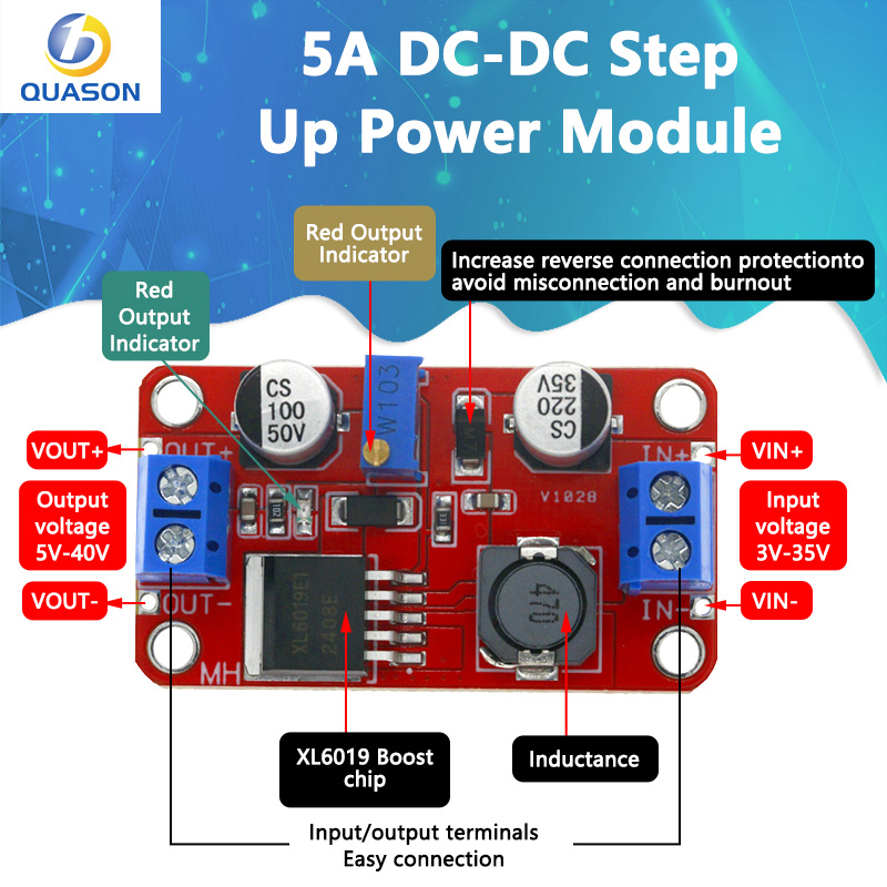 5A DC-DC Step Up Power Module Boost Volt Converter 3.3V-35V To 5V 6V 9V 12V 24V XL6019