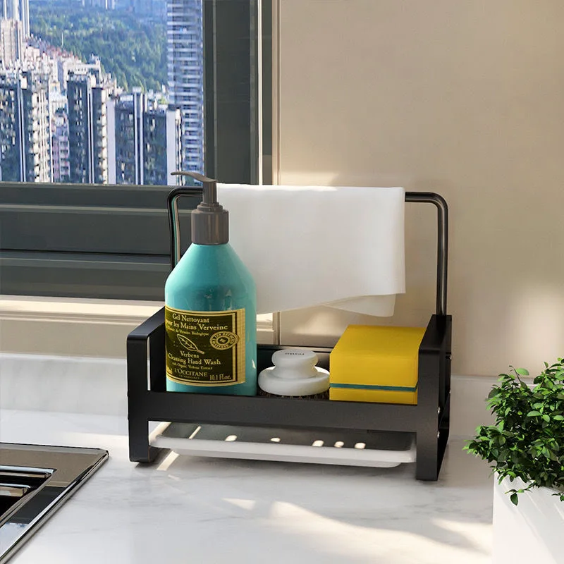 Description Picture 5 of itemS/L Large Sponge Holder Kitchen Sink Caddy Rack Stand Cleaning Brush Soap Organizer Storage Rack with Drain Tray 1PCS NEW