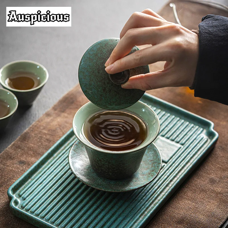 201ml Kiln Fambe Gaiwan Zen Sopera Ceramic Soupers with Lids Tea Tureen Household Tea Maker Cover Bowl Chinese Set Craft