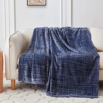 Cozy 3D Jacquard Navy Blue Fleece Throw Blanket 50x60 Perfect for Living Room Sofa Bedroom Lounge or Outdoor Relaxation Soft Wa 2