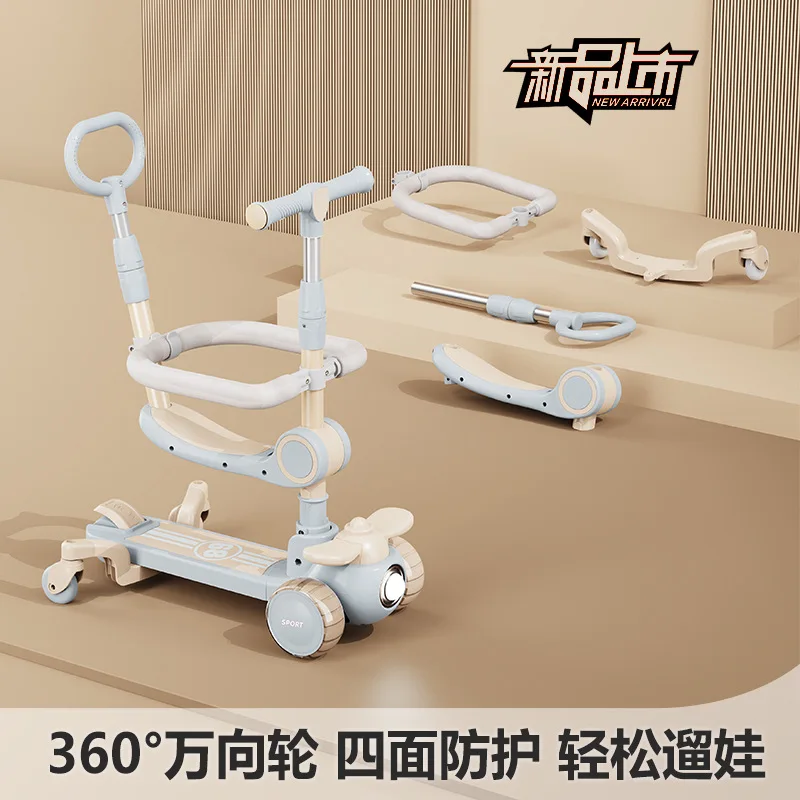 3 In 1 Children's Scooter Scooter Flash Wheels Kick 2-12 Year Kids Adjustable Height Foldable Children