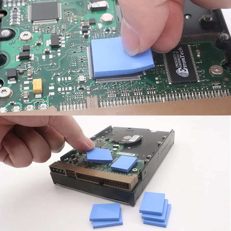 1pcs 파란색 10mm*10mm/100mm*100mm GPU CPU 방열판 냉각 전도성 실리콘 패드 열 패드 열 가스켓 6W/mK