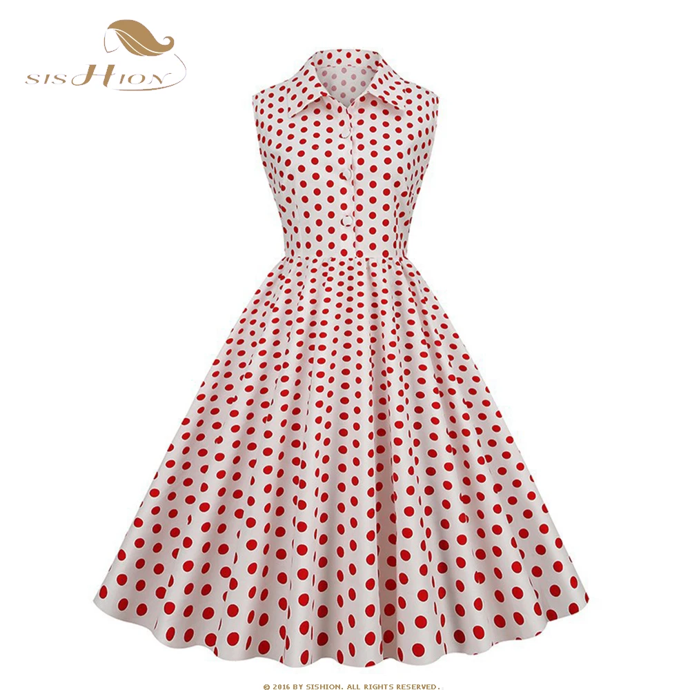 

Cotton 1950s Hepburn Retro Party Dress Casual Sleeveless Pinup Polka Dot Print Dress Swing Rockabilly Vintage Vestidos SR684