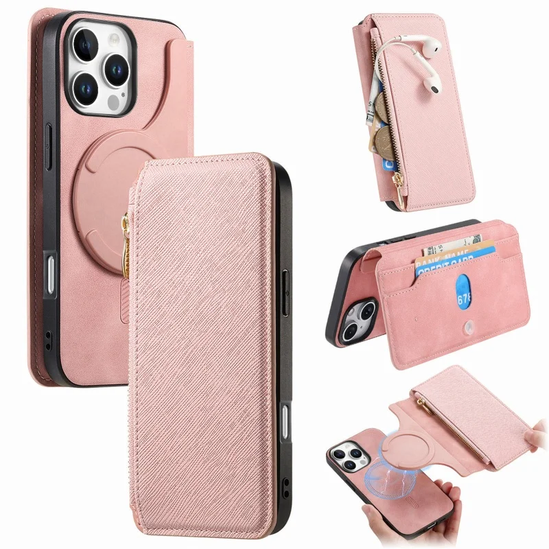Magnetic Leather Wallet Phone Case with Zipper Card Holder