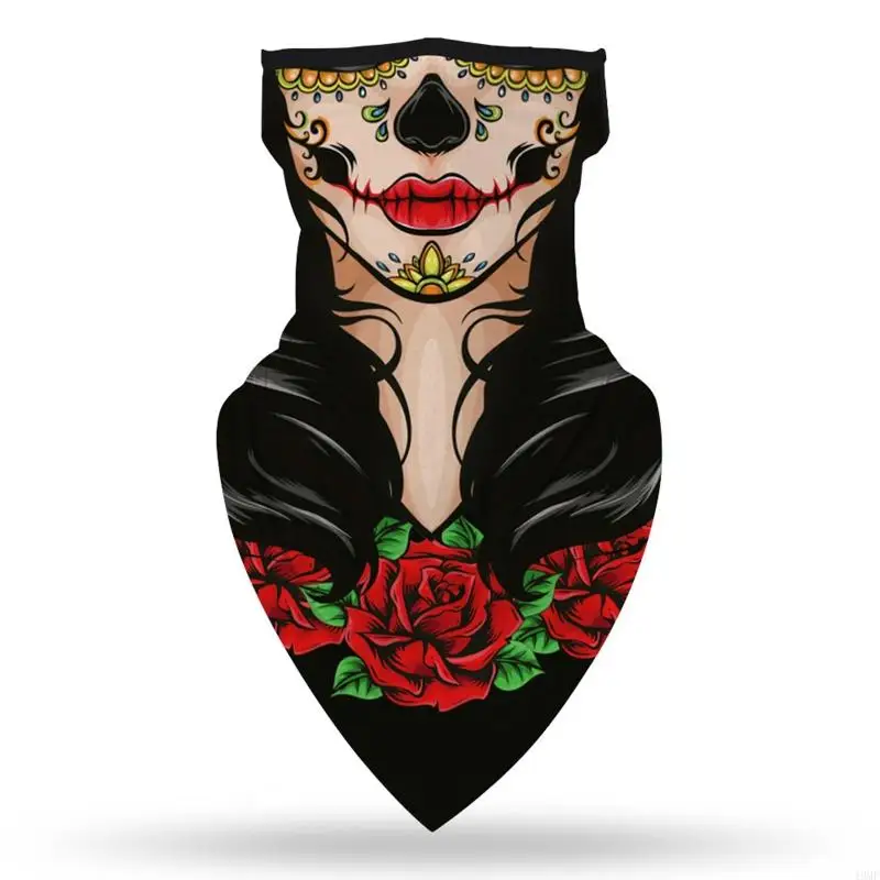 49MF Women Men Halloween Neck Gaiter Face Mask Clown 3D Print Outdoor Cycling for Triangle Scarf Ear Loop Dustproof Sunscreen